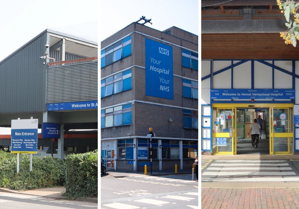 Montage of site images of Watford, Hemel and St Albans City hospitals