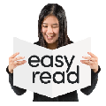 A person holding the words 'easy read'